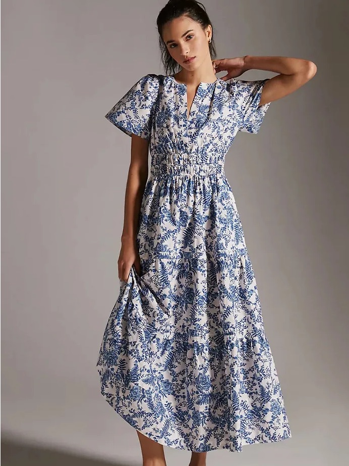 Like New! Anthropologie Blue And White Floral Maxi Dress, Sz. Small.